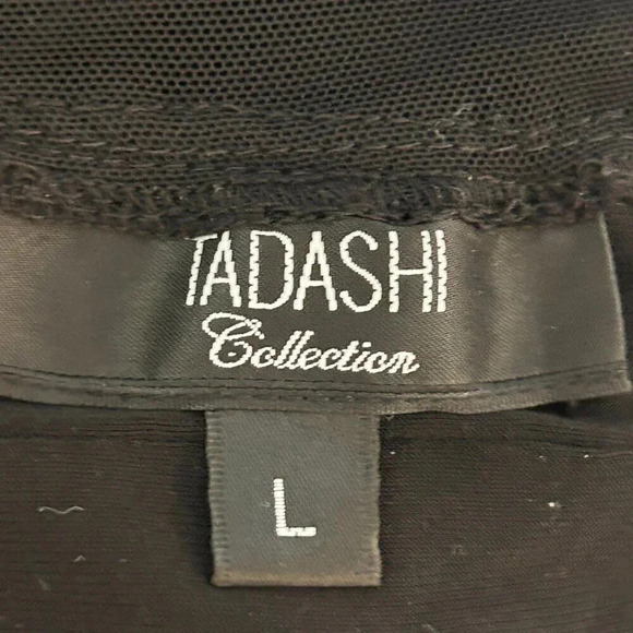 Tadashi Collection Black Illusion Mesh Yoke Pleated Matte Jersey Formal Dress - Picture 2 of 9